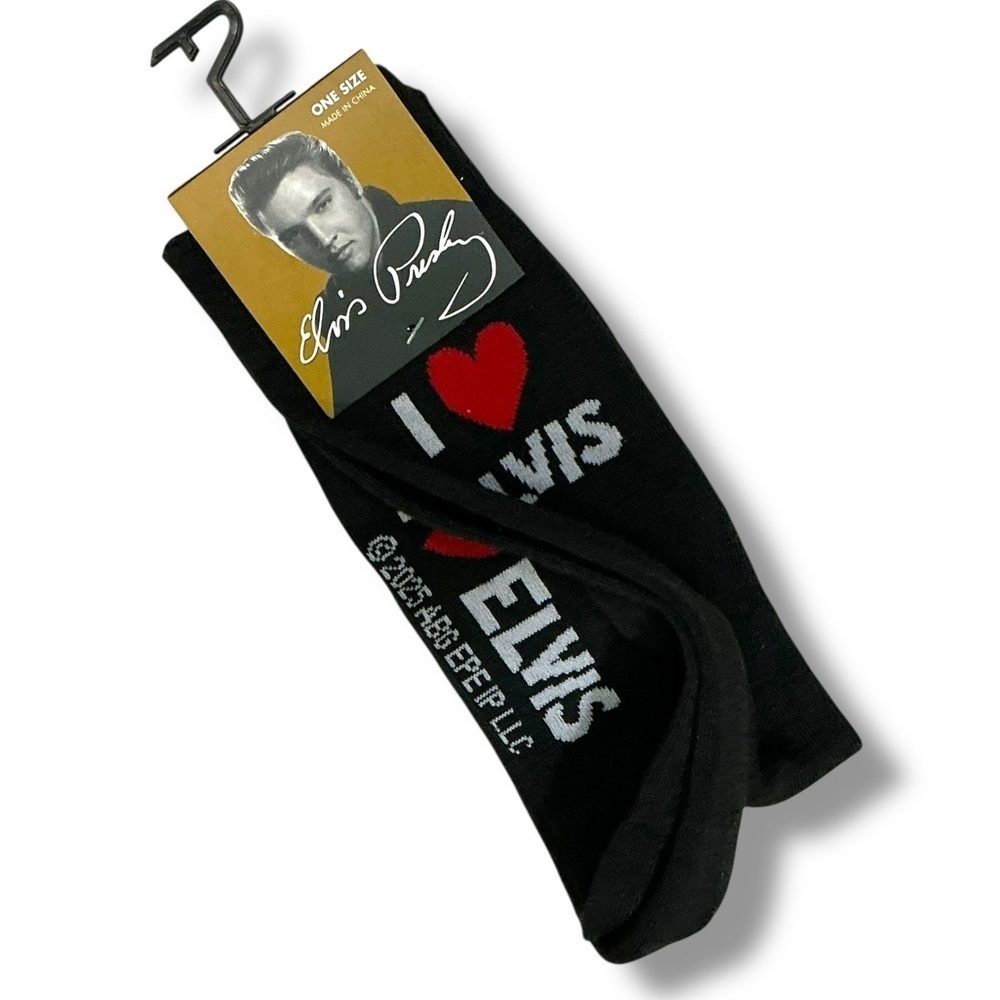 Elvis Presley Men’s Socks Novelty Mid Calf Red Heart Black Unisex One Size NEW - Picture 3 of 15